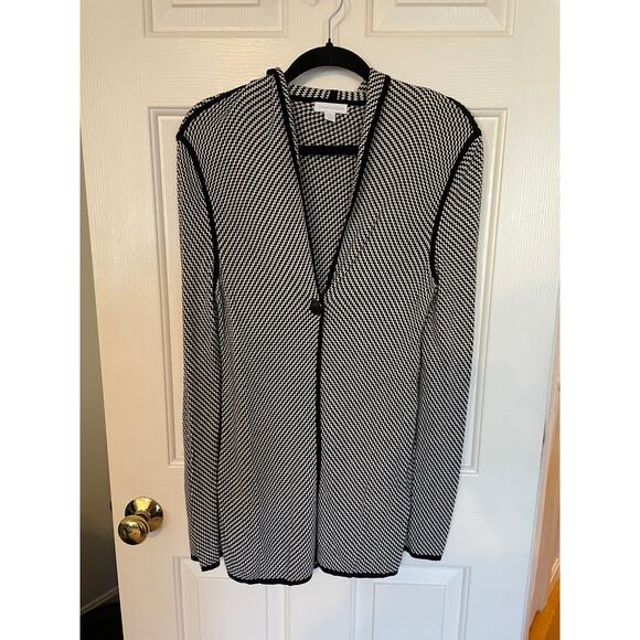Charter Club Sweaters - Charter Club Size M Long Cardigan Black White Herringbone Zig Zag Single Button